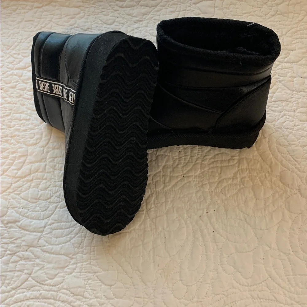 bebe Black Quilted Ankle Booties with Logo Strap NEW Size 11 & Size 1 Super Cute